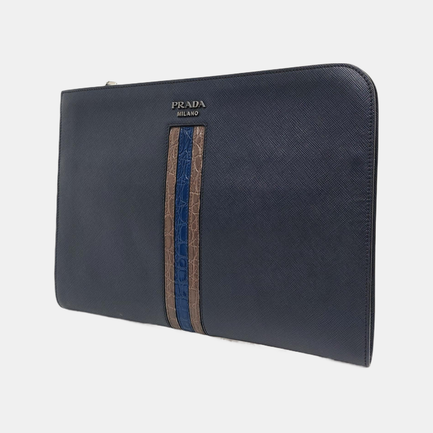 PRADA Men's Bag蓝色牛皮十字纹,鳄鱼纹手拿包-(SKU)-956380870