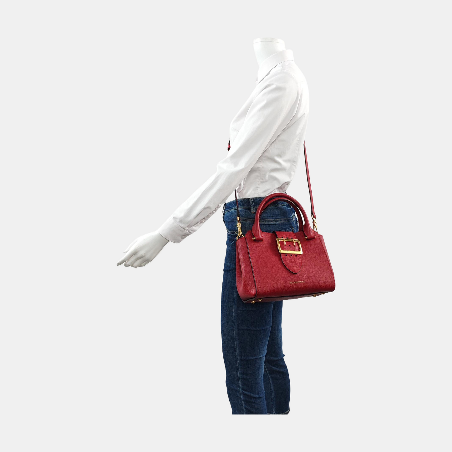 BURBERRY Buckle Red Cowhide Single Shoulder Bag Handbag Crossbody Bag Golden hardware Removable shoulder strap-(SKU)-956703529