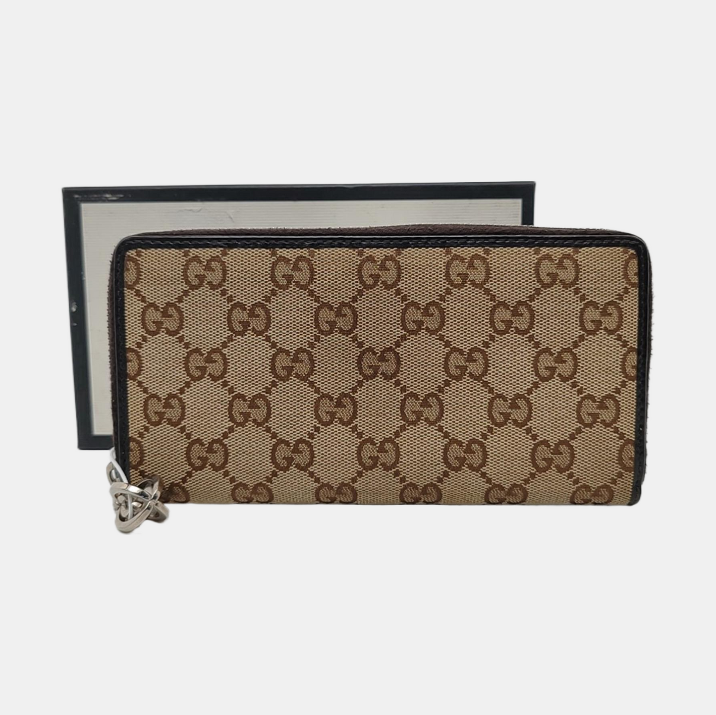 GUCCI Brown Canvas Monogrammed Wallet Silver Hardware-(SKU)-956655178