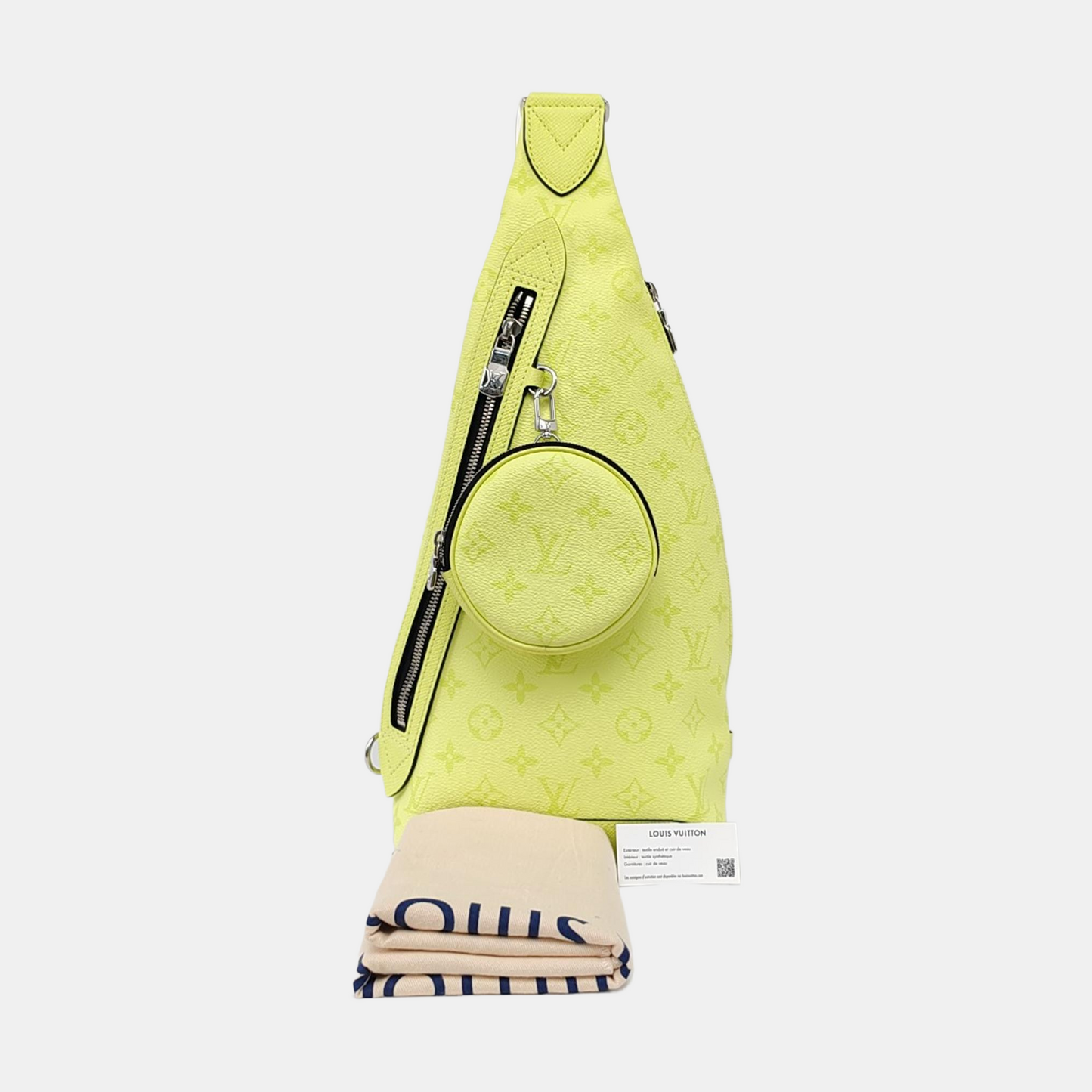 LOUIS VUITTON DUO Yellow-Green Coated Canvas Monogram Crossbody Shoulder Bag/Fanny Pack with Silver Hardware, Pouch-(SKU)-956667846