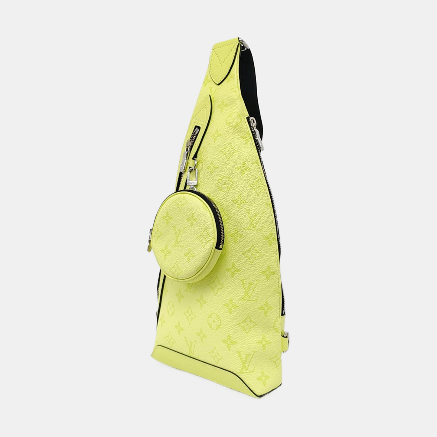 LOUIS VUITTON DUO Yellow-Green Coated Canvas Monogram Crossbody Shoulder Bag/Fanny Pack with Silver Hardware, Pouch-(SKU)-956667846