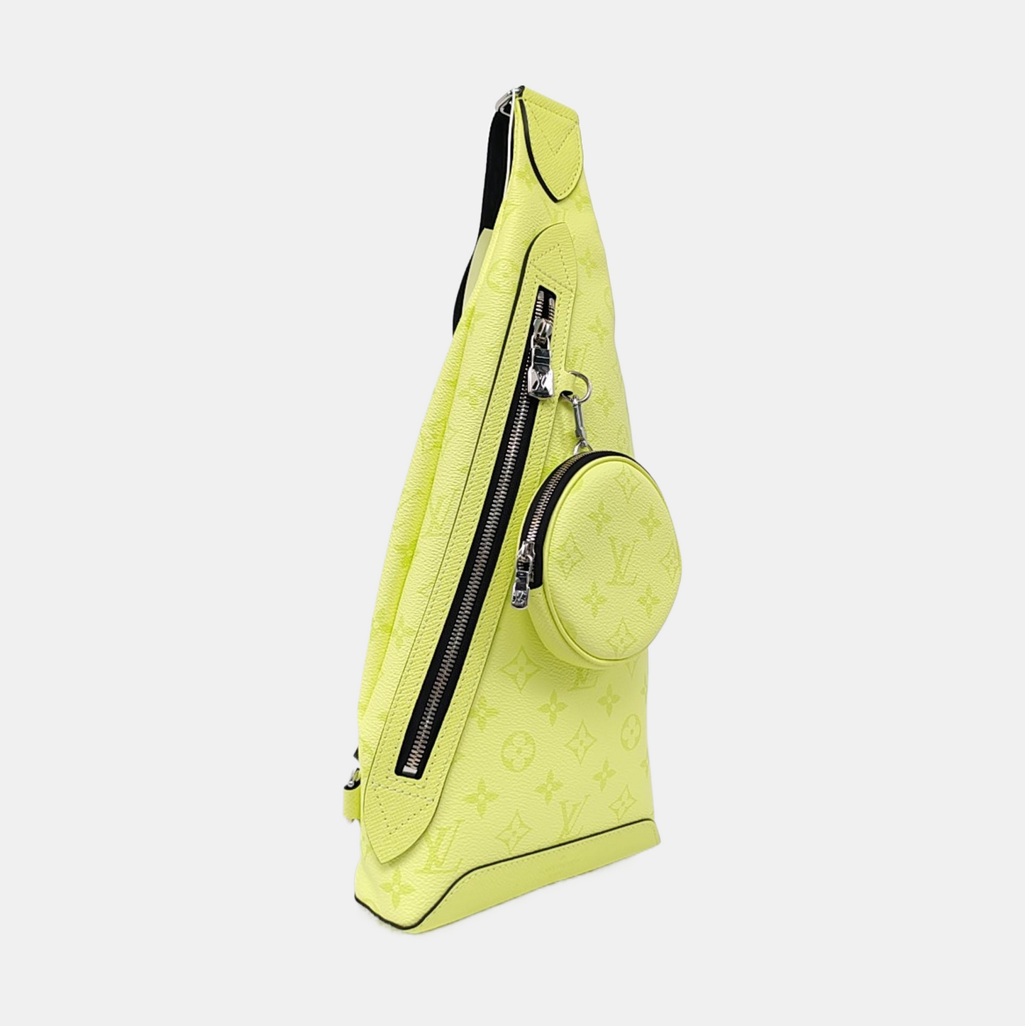 LOUIS VUITTON DUO Yellow-Green Coated Canvas Monogram Crossbody Shoulder Bag/Fanny Pack with Silver Hardware, Pouch-(SKU)-956667846