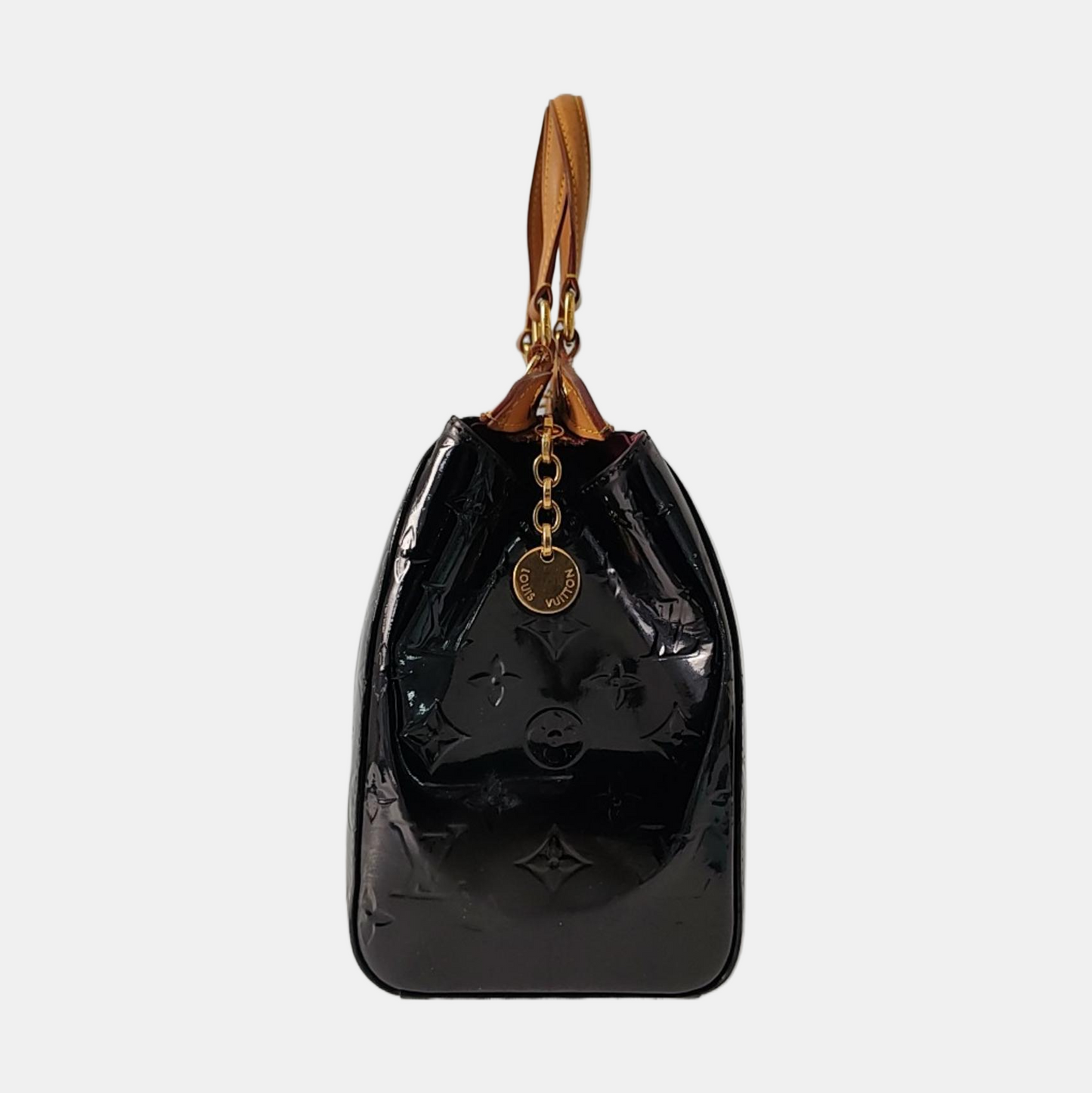 LOUIS VUITTON BREA Medium size Black Patent Leather Textured Doctor Bag Single Shoulder Handbag Golden hardware Removable shoulder strap-(SKU)-956672683