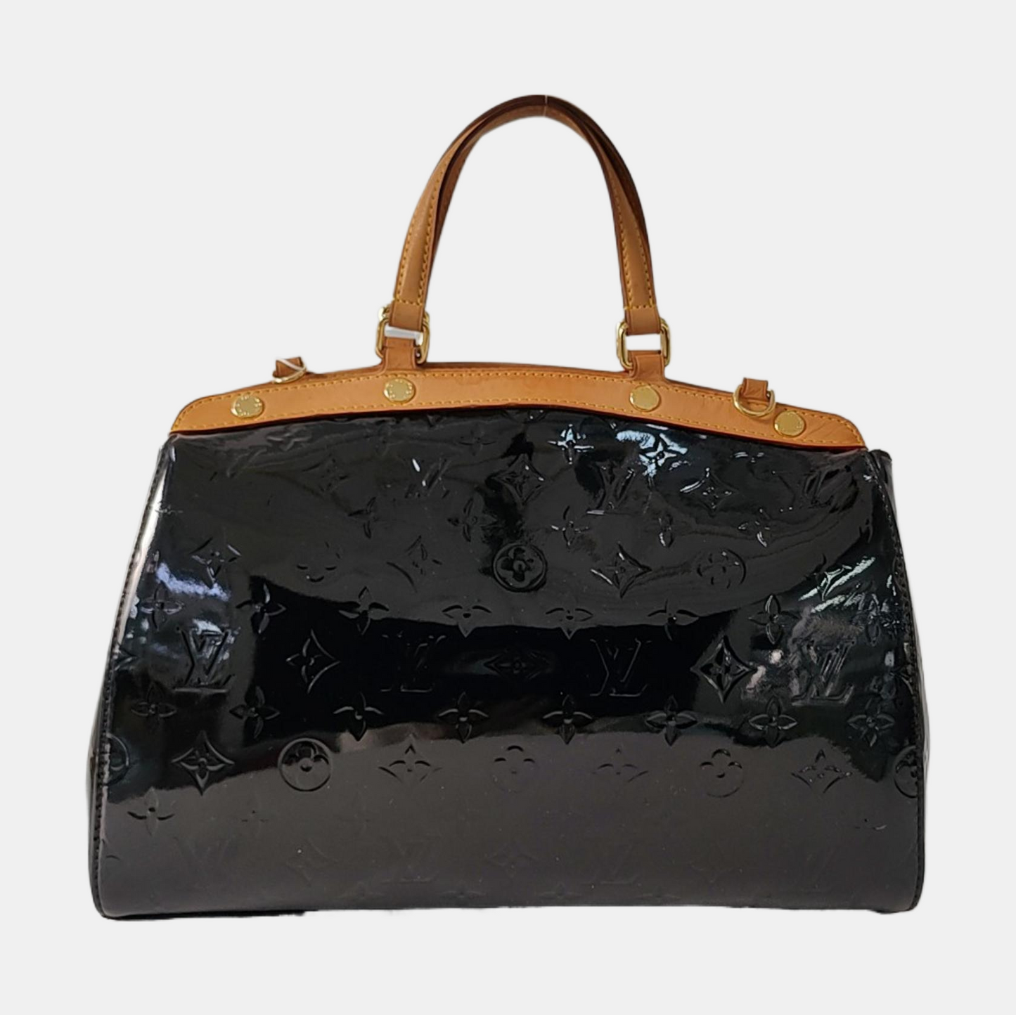 LOUIS VUITTON BREA Medium size Black Patent Leather Textured Doctor Bag Single Shoulder Handbag Golden hardware Removable shoulder strap-(SKU)-956672683
