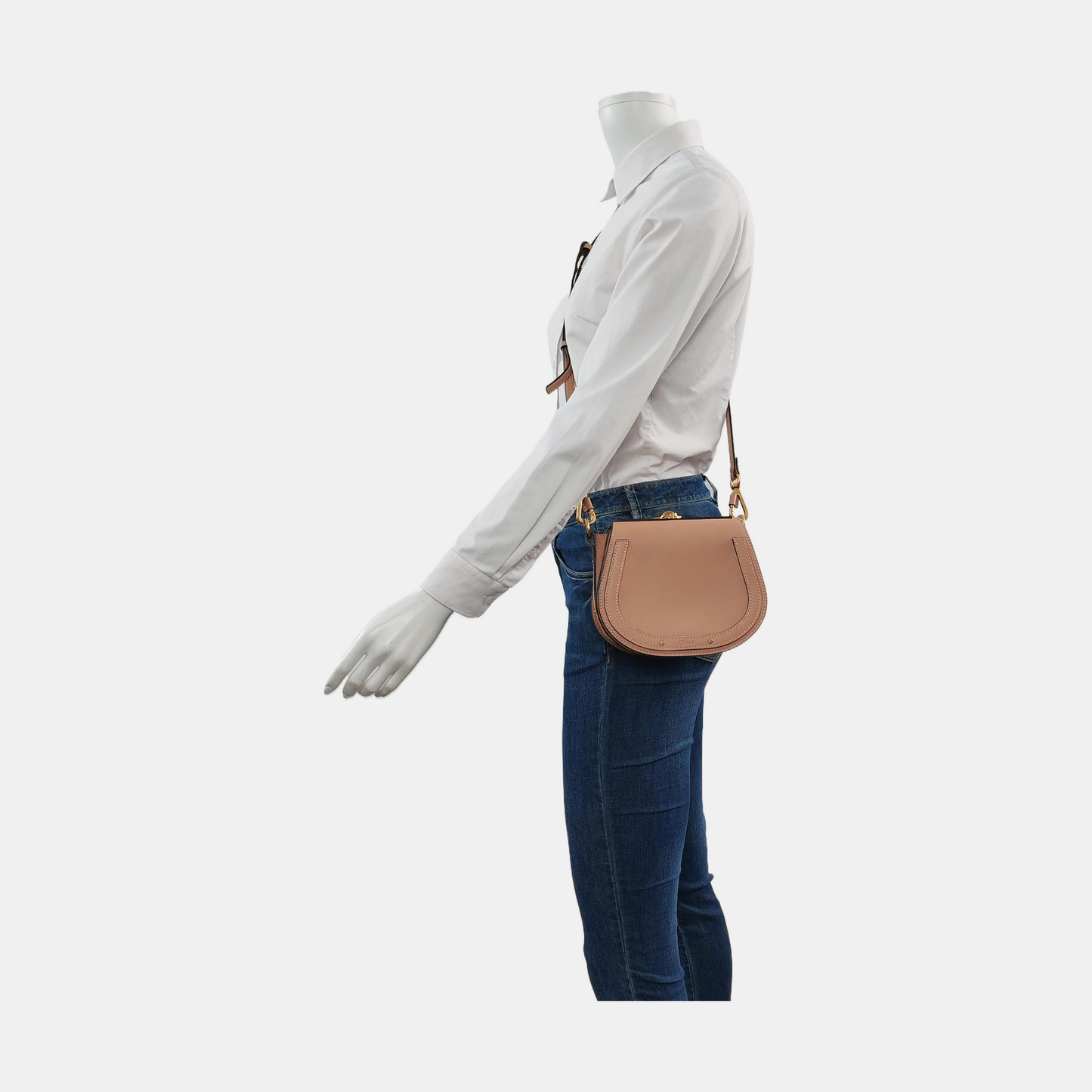 Chloé Nile Small size Nude Pink Cow Leather Shoulder Bag with Shoulder Strap Golden hardware Removable shoulder strap-(SKU)-956893921