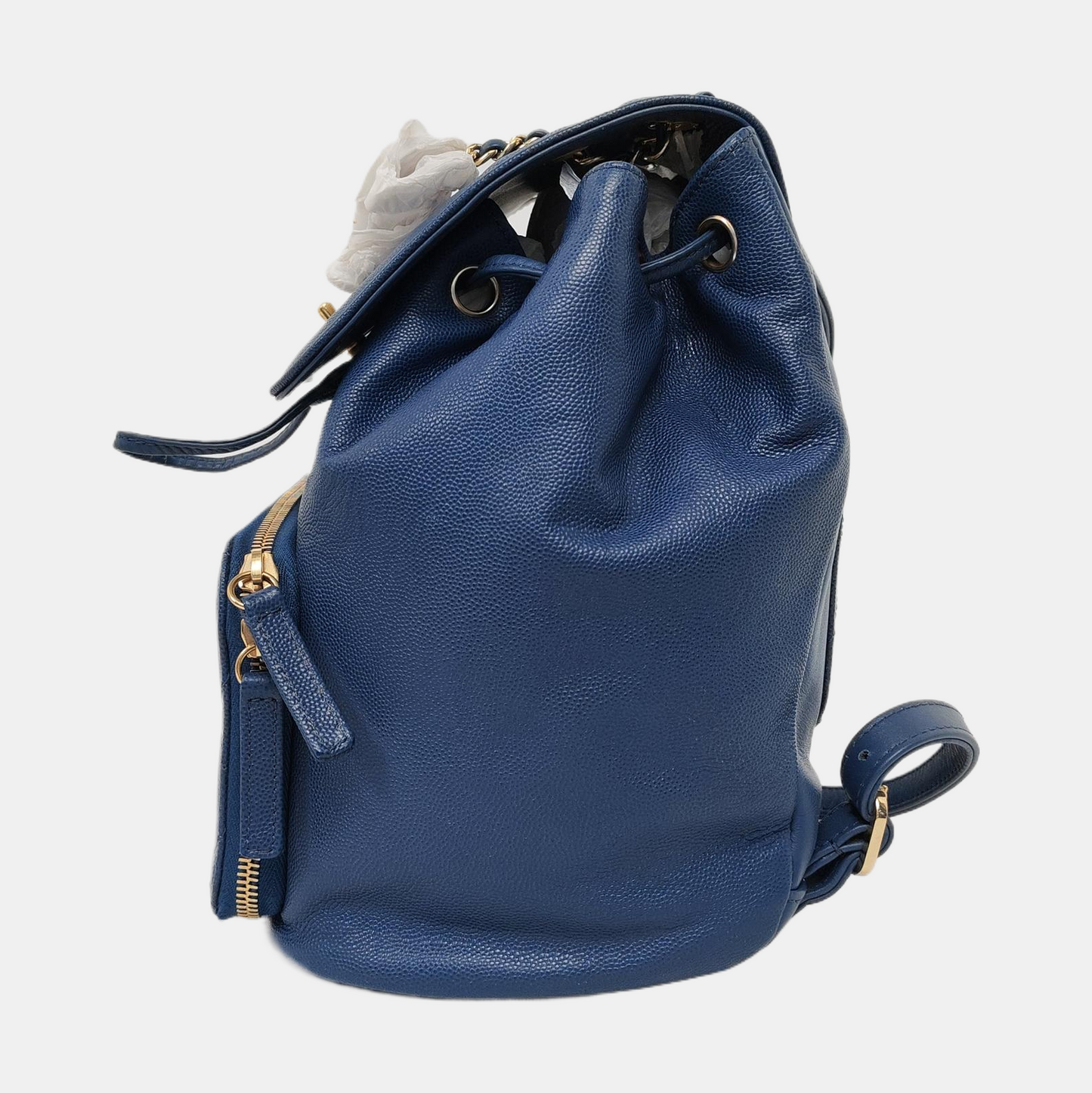 CHANEL BUSINESS AFFINITY Deep Blue Quilted Leather Grained Double Shoulder Bag with Gold Hardware 23 opening-(SKU)-956086106