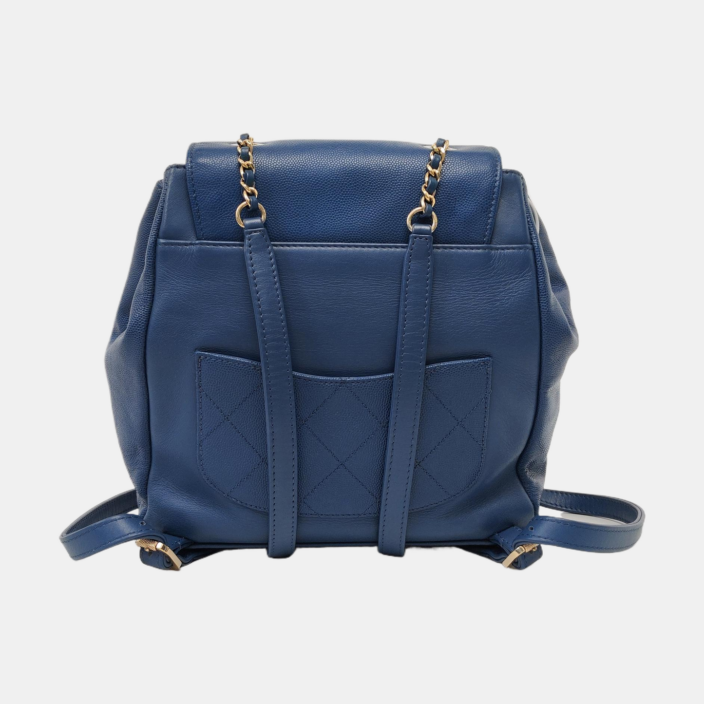 CHANEL BUSINESS AFFINITY Deep Blue Quilted Leather Grained Double Shoulder Bag with Gold Hardware 23 opening-(SKU)-956086106