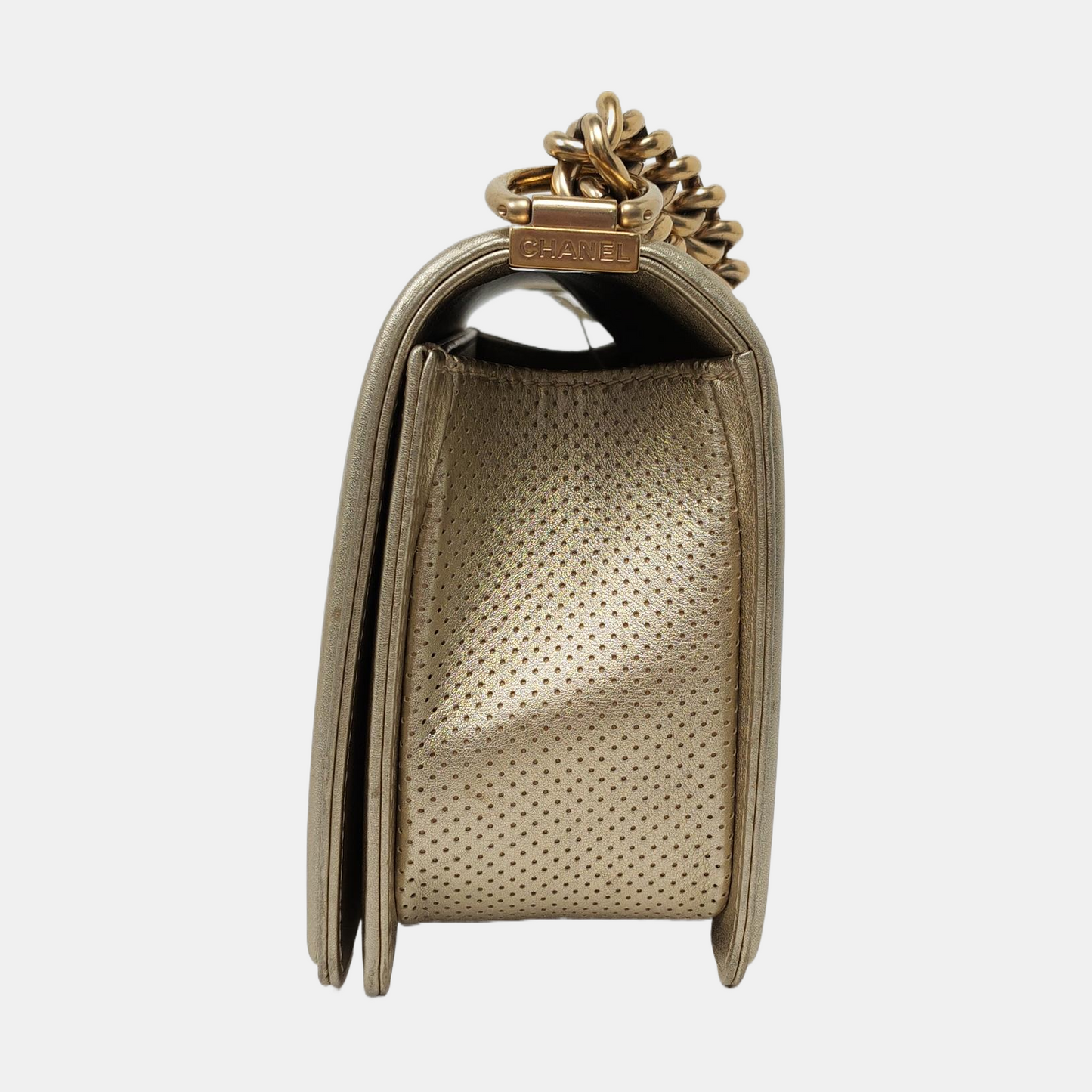 CHANEL BOY CHANEL Medium Size Champagne Calfskin Quilted Crossbody Bag Shoulder Bag Golden Hardware 20 Opening Removable Strap-(SKU)-956086574