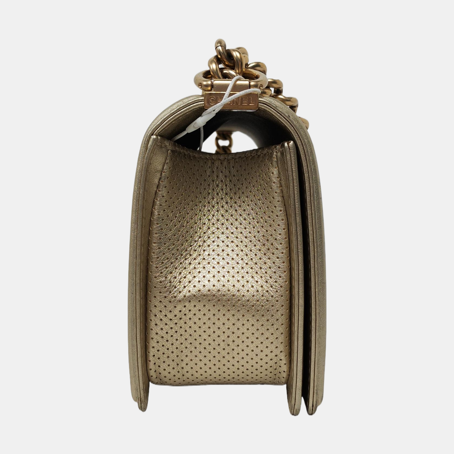 CHANEL BOY CHANEL Medium Size Champagne Calfskin Quilted Crossbody Bag Shoulder Bag Golden Hardware 20 Opening Removable Strap-(SKU)-956086574