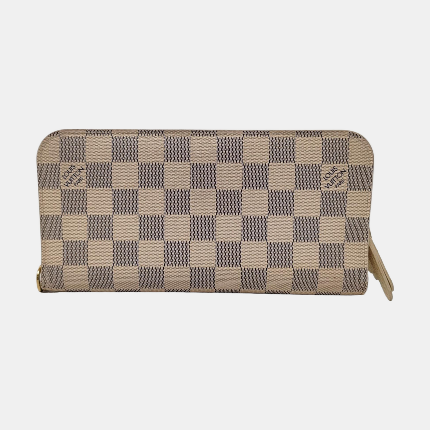 LOUIS VUITTON White Coated Canvas Checkered Wallet Golden hardware-(SKU)-956774452