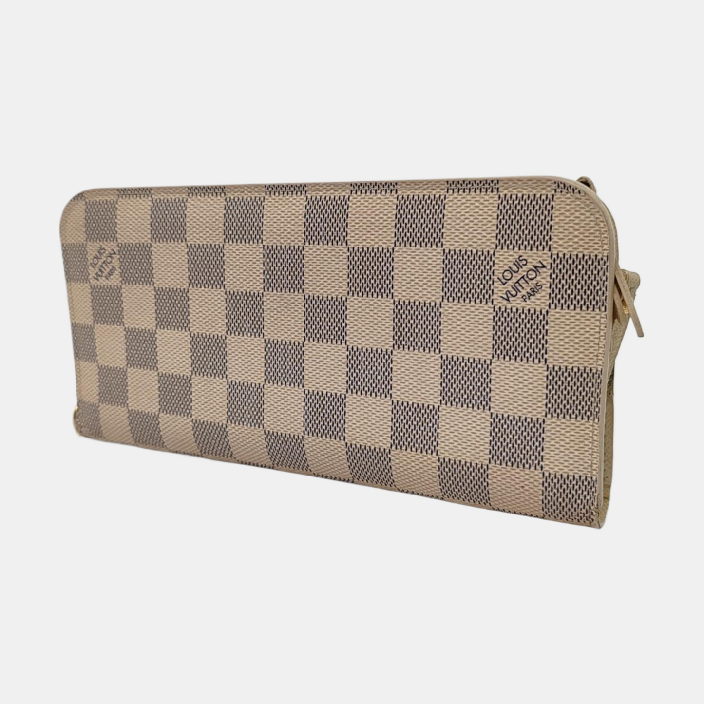 LOUIS VUITTON White Coated Canvas Checkered Wallet Golden hardware-(SKU)-956774452