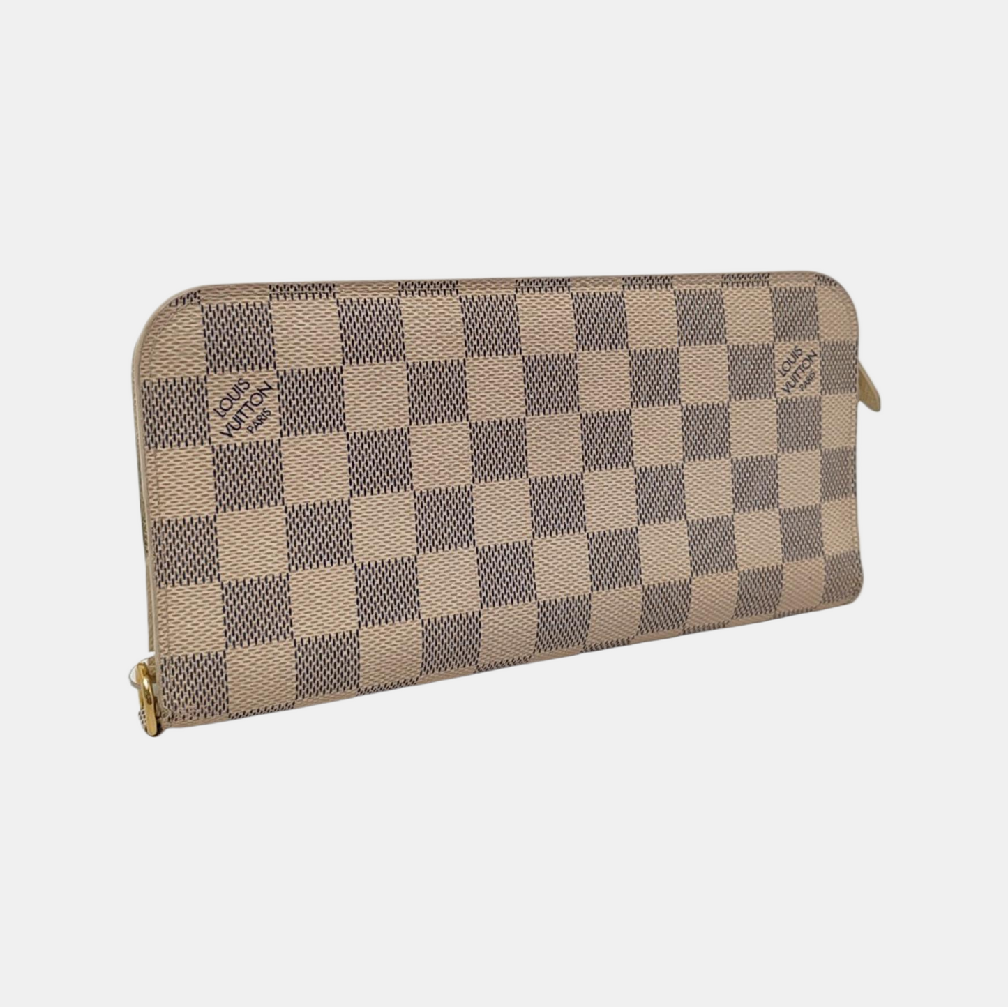 LOUIS VUITTON White Coated Canvas Checkered Wallet Golden hardware-(SKU)-956774452