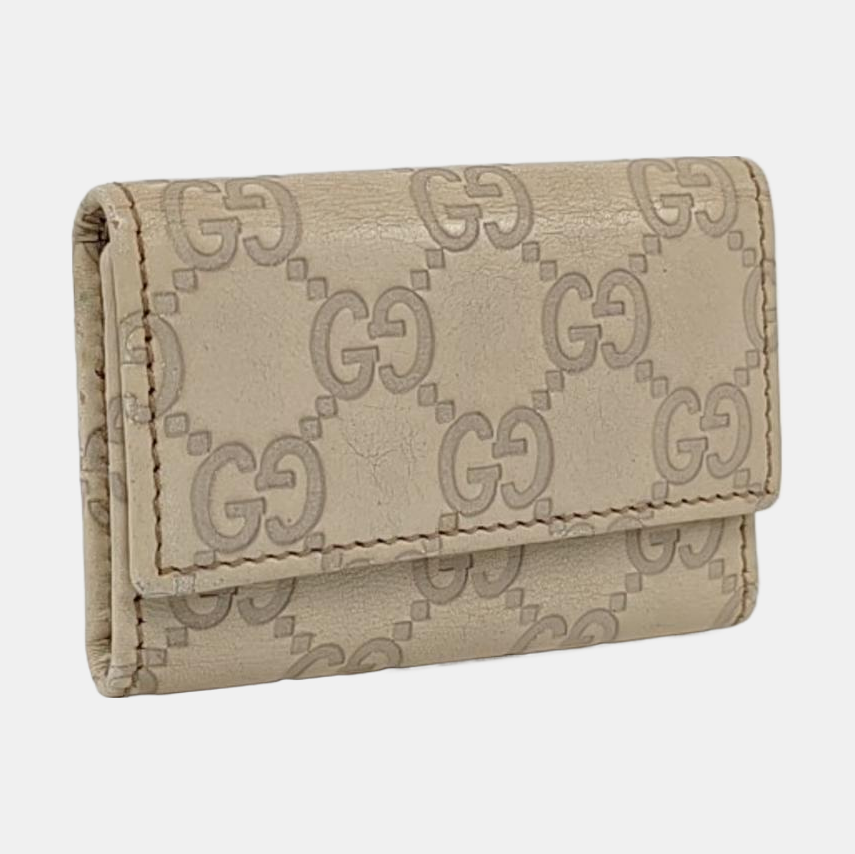 GUCCI White Leather Monogrammed Key Case Golden hardware-(SKU)-956774135