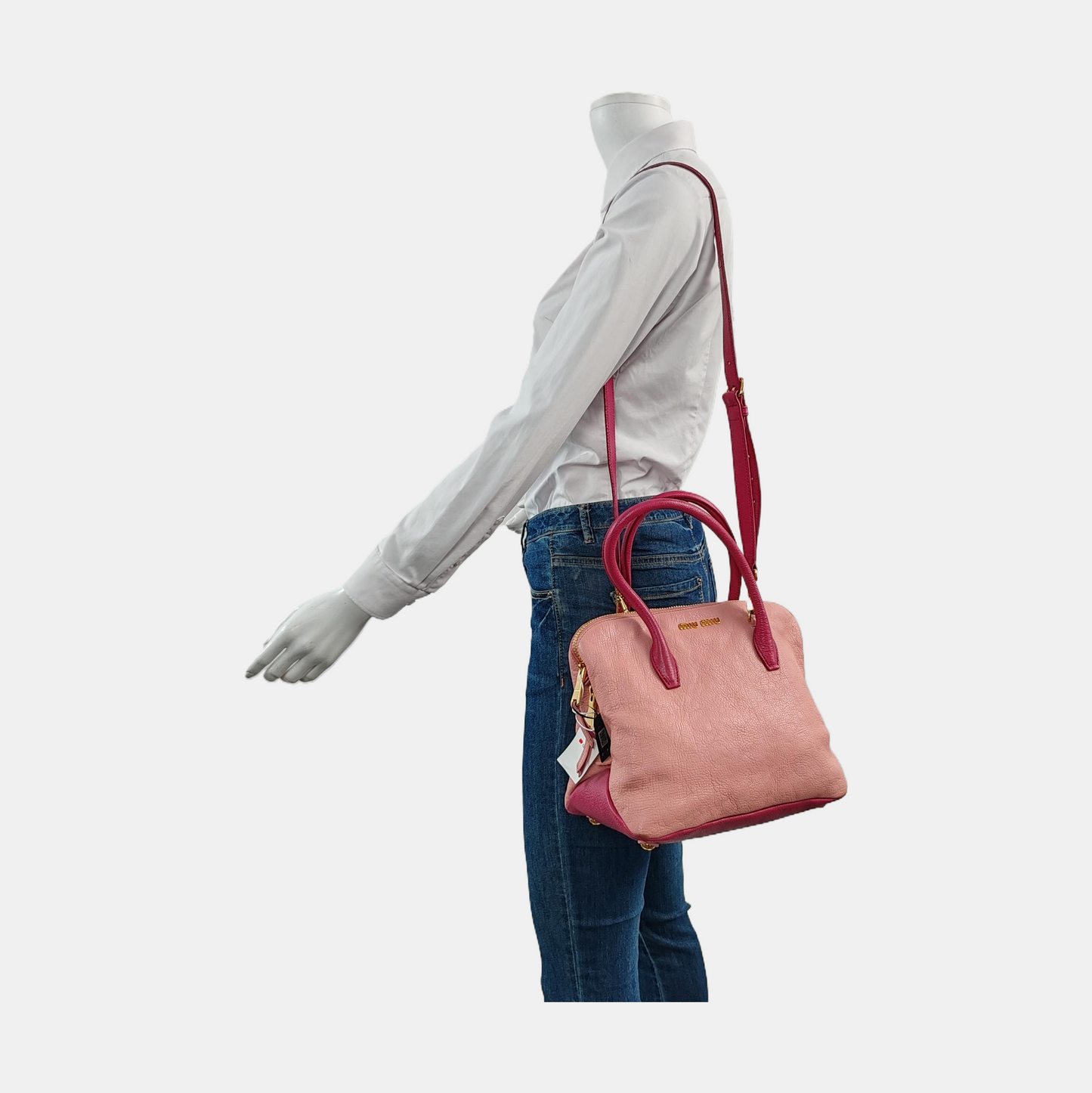 Miu Miu Pink Cowhide Crossbody Tote Bag Single Shoulder Golden hardware Removable shoulder strap-(SKU)-956651797