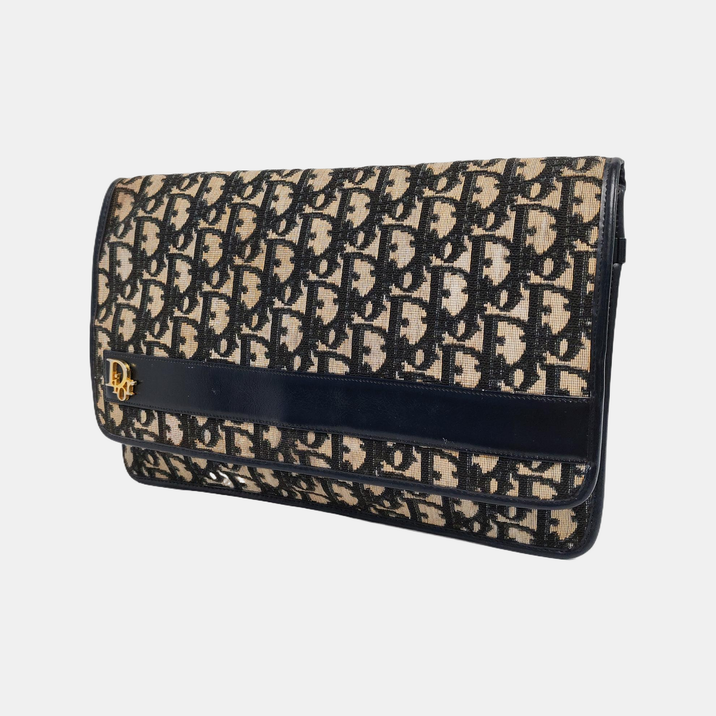 DIOR Brown Canvas Monogrammed Clutch Golden hardware-(SKU)-956712038