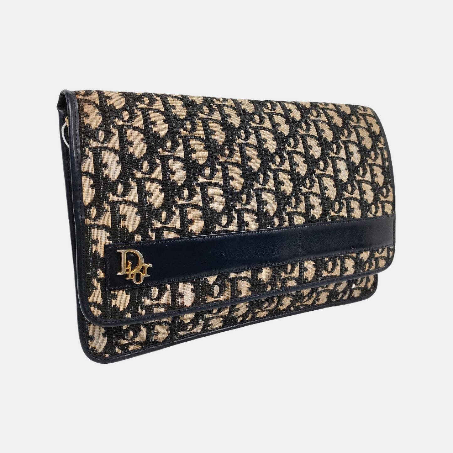 DIOR Brown Canvas Monogrammed Clutch Golden hardware-(SKU)-956712038