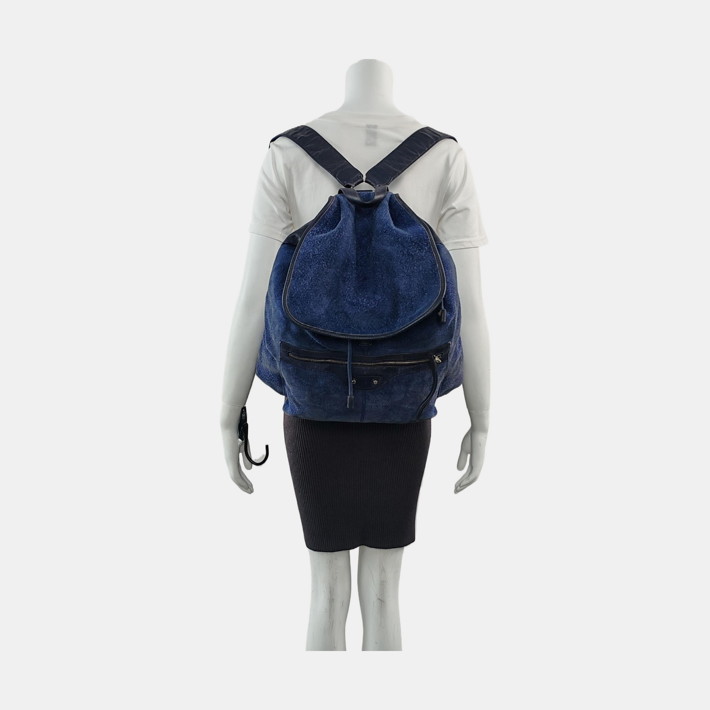 BALENCIAGA Classic City Blue Suede Leather Studs Backpack Silver Hardware-(SKU)-956769787