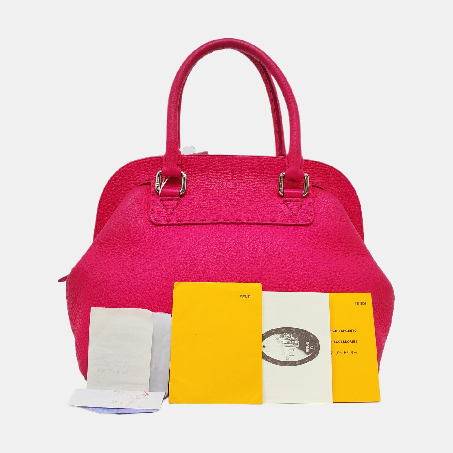 FENDI Tote bag Fuchsia cowhide handbag Silver Hardware-(SKU)-957044385