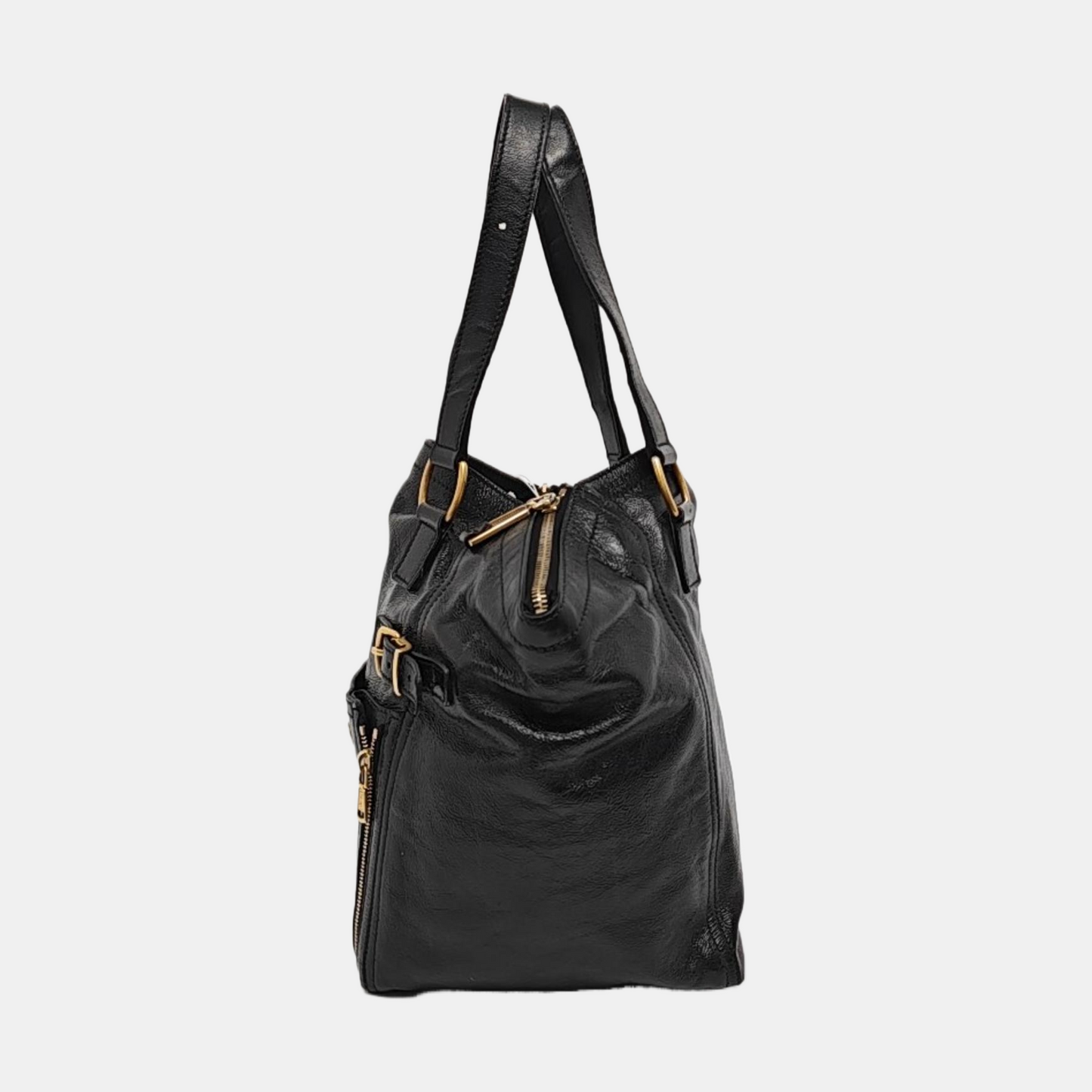 YSL Black Cowhide Studs Tote Handbag Golden hardware-(SKU)-956655184