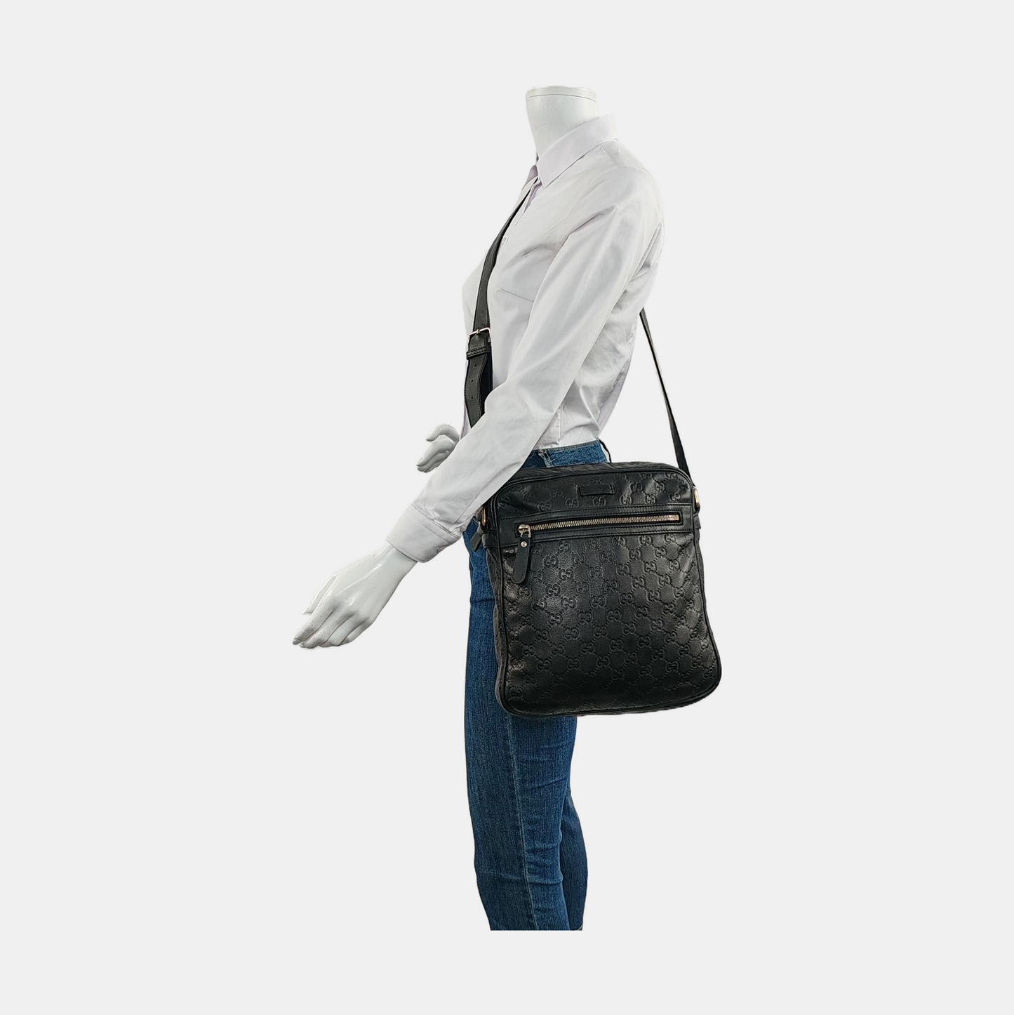 GUCCI GG Imprime Black Leather Monogrammed Single Shoulder Crossbody Bag Golden hardware-(SKU)-956855530