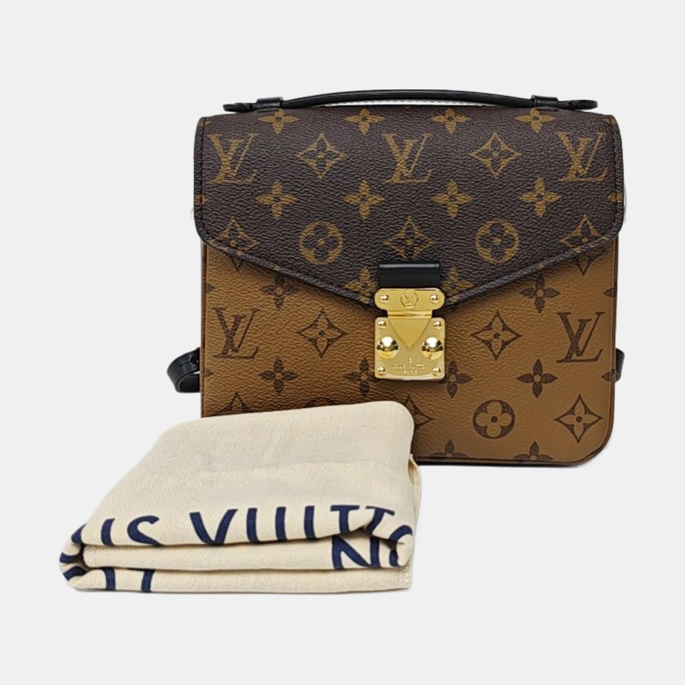 LOUIS VUITTON MÉTIS Brown Coated Canvas Monogram Lock Bag Backpack Golden Hardware 2 Removable Shoulder Straps-(SKU)-956880001