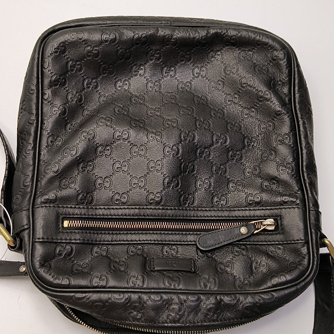 GUCCI GG Imprime Black Leather Monogrammed Single Shoulder Crossbody Bag Golden hardware-(SKU)-956855530