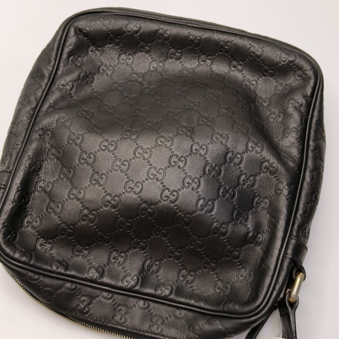 GUCCI GG Imprime Black Leather Monogrammed Single Shoulder Crossbody Bag Golden hardware-(SKU)-956855530