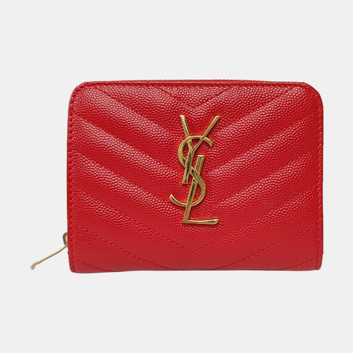 YSL MONOGRAM 红色牛皮绗缝V纹钱包 Golden hardware-(SKU)-956982328