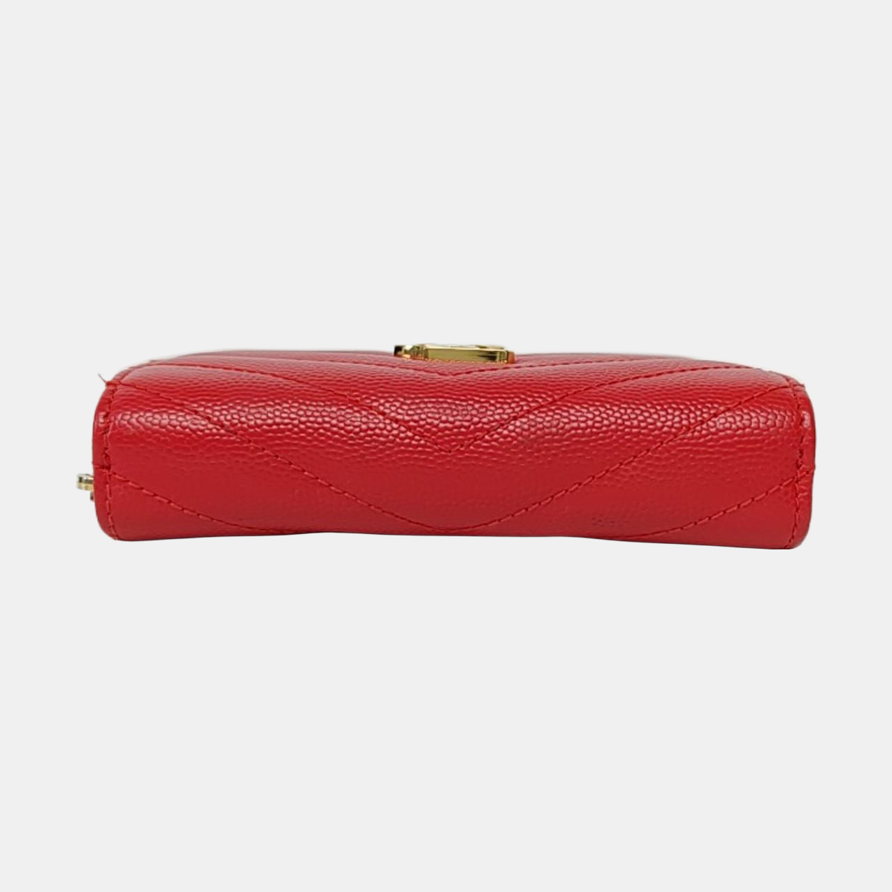 YSL MONOGRAM 红色牛皮绗缝V纹钱包 Golden hardware-(SKU)-956982328