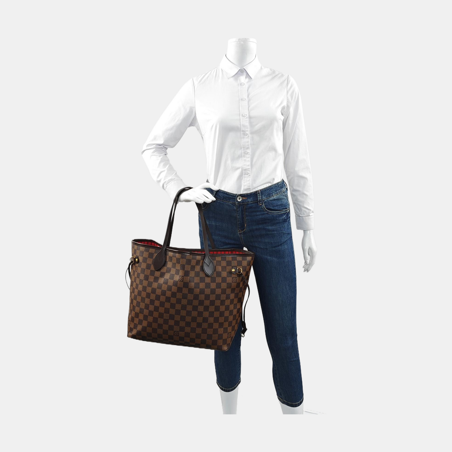 LOUIS VUITTON NEVERFULL Medium Brown Coated Canvas Monogram Shopping Bag Handbag Single Shoulder Bag with Detachable Strap and Pockets-(SKU)-957044821