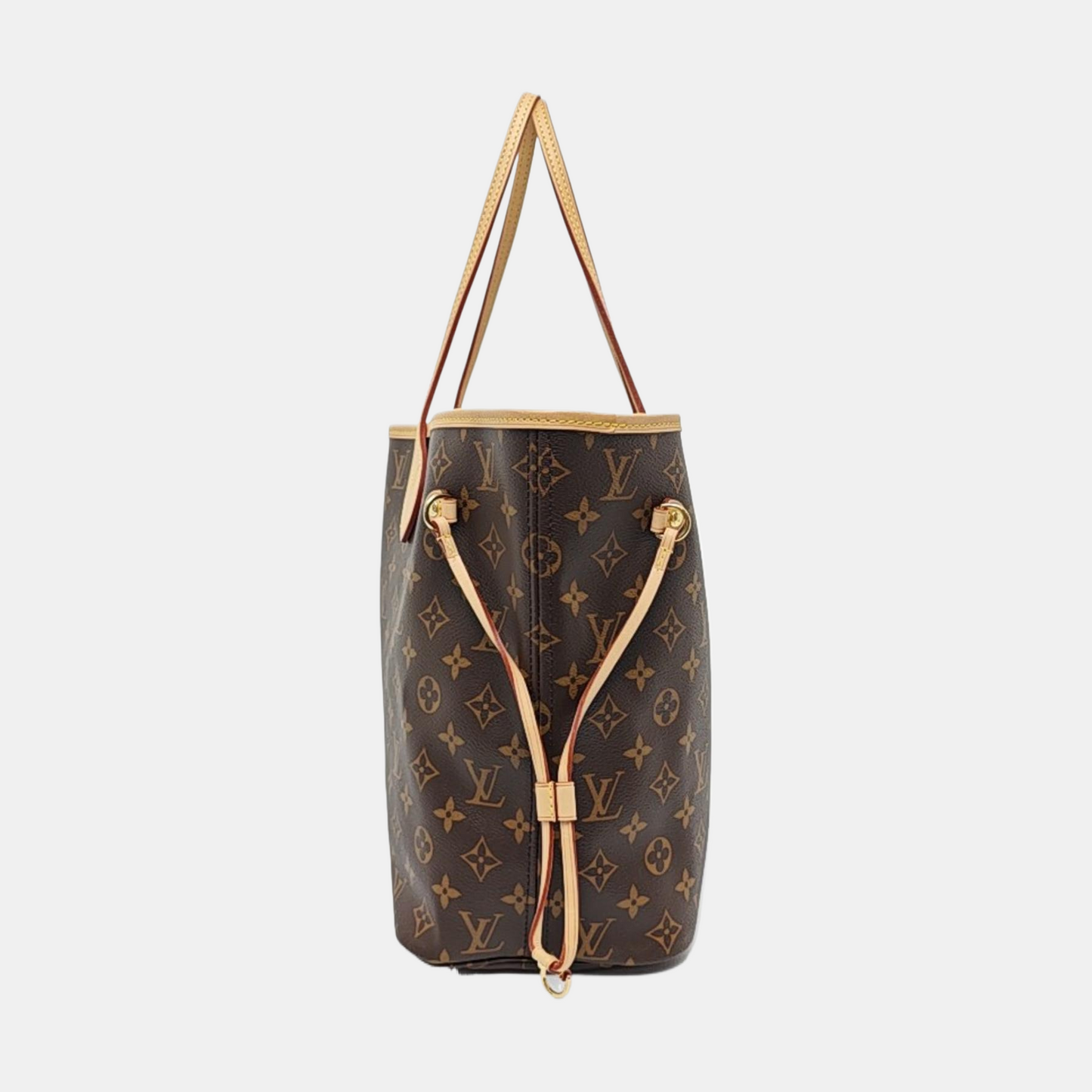 LOUIS VUITTON NEVERFULL Medium Size Brown Coated Canvas Monogram Shopping Bag Shoulder Bag Handbag with Complete Accessories Gold Hardware-(SKU)-956798304