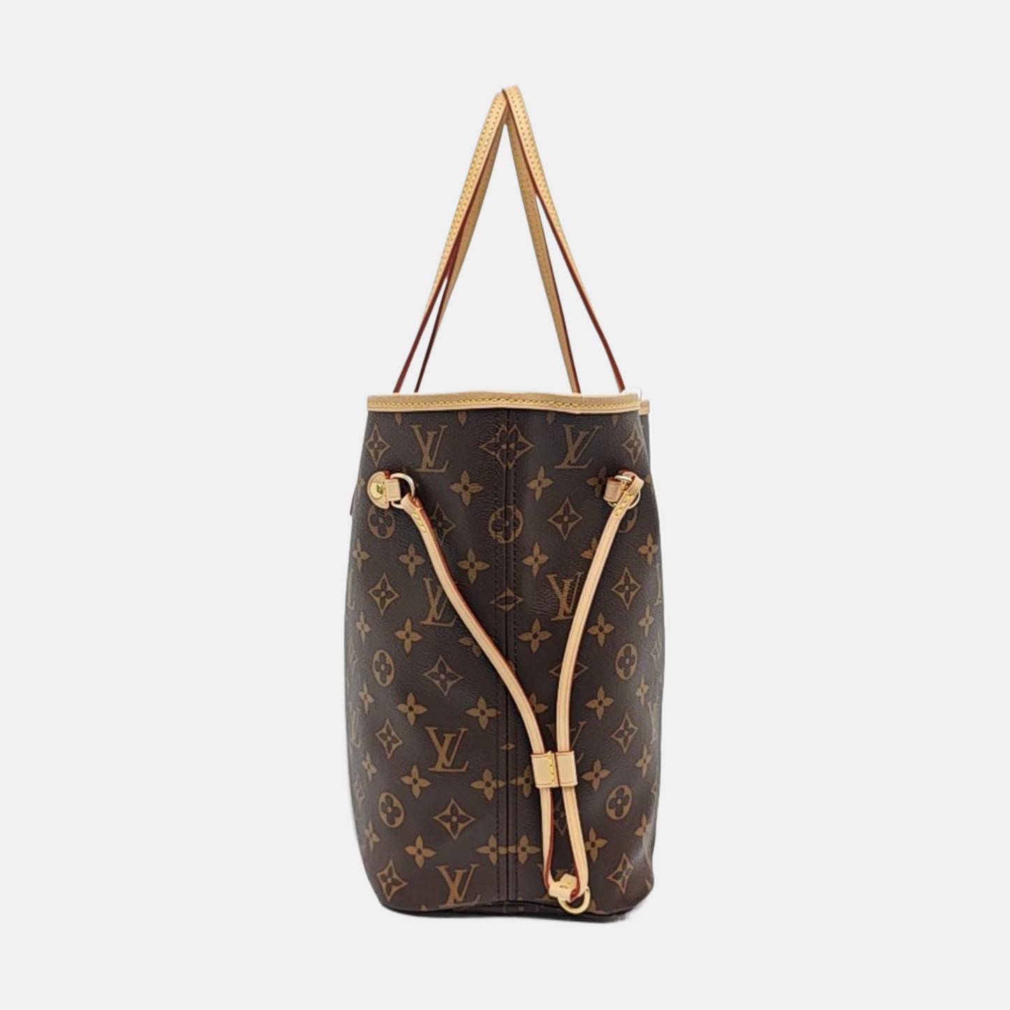LOUIS VUITTON NEVERFULL Medium Size Brown Coated Canvas Monogram Shopping Bag Shoulder Bag Handbag with Complete Accessories Gold Hardware-(SKU)-956798304