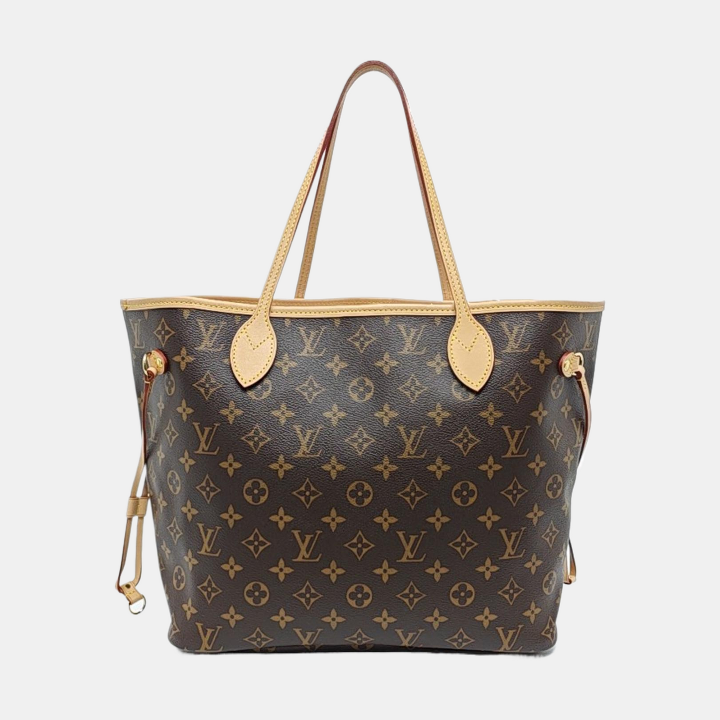 LOUIS VUITTON NEVERFULL Medium Size Brown Coated Canvas Monogram Shopping Bag Shoulder Bag Handbag with Complete Accessories Gold Hardware-(SKU)-956798304