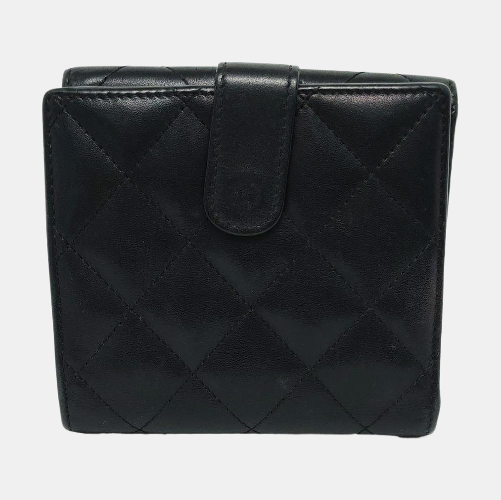 CHANEL CAMBON Black Cowhide Quilted Texture Wallet Silver Hardware 15nan-(SKU)-930797886