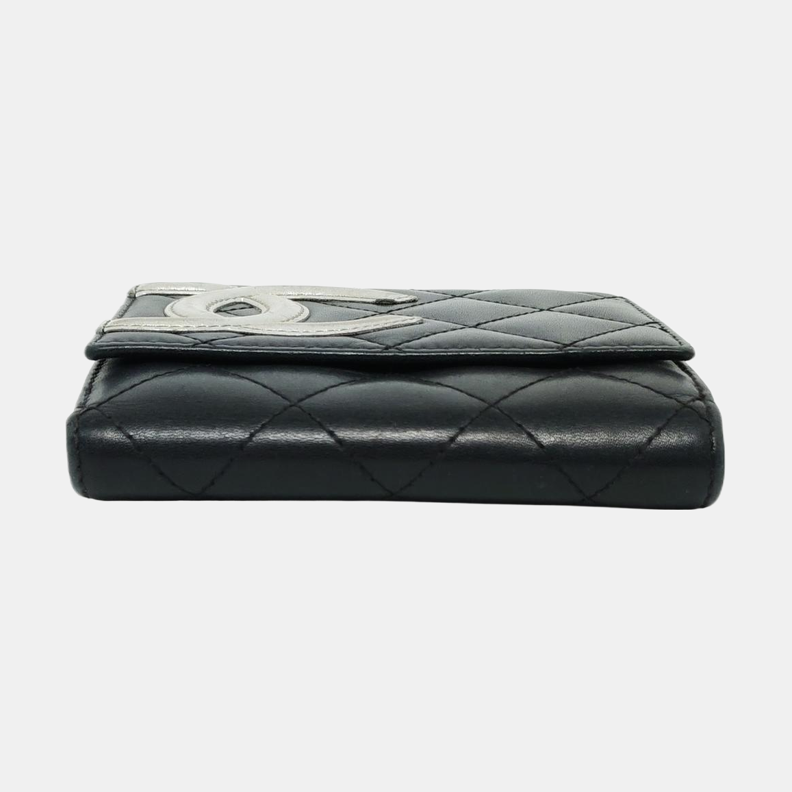 CHANEL CAMBON Black Cowhide Quilted Texture Wallet Silver Hardware 15nan-(SKU)-930797886