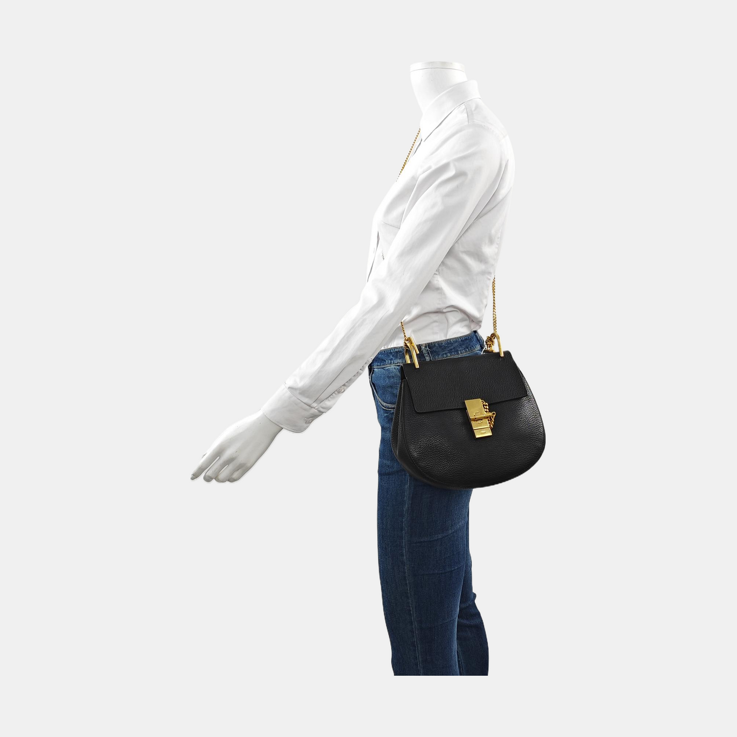 Chloé Drew Medium size Black Cowhide Piglet Bag Crossbody Single Shoulder and Tote Bag Golden hardware-(SKU)-956834462
