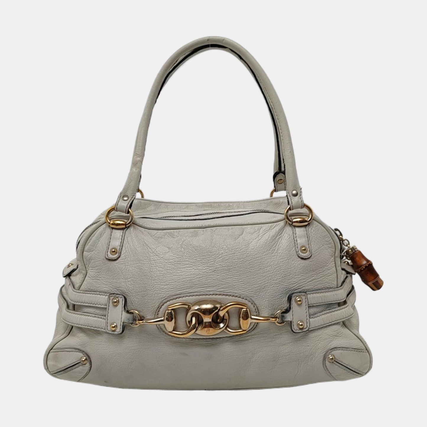 GUCCI Tote bag White leather bamboo harness buckle single shoulder bag handbag Golden hardware-(SKU)-957008402