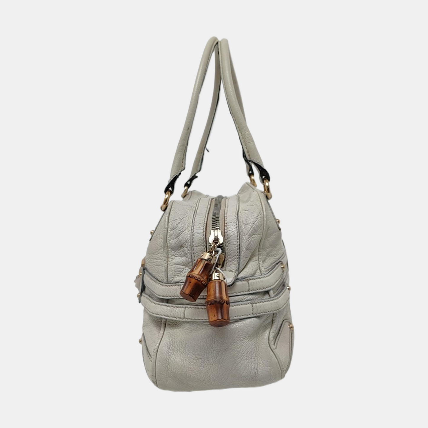 GUCCI Tote bag White leather bamboo harness buckle single shoulder bag handbag Golden hardware-(SKU)-957008402