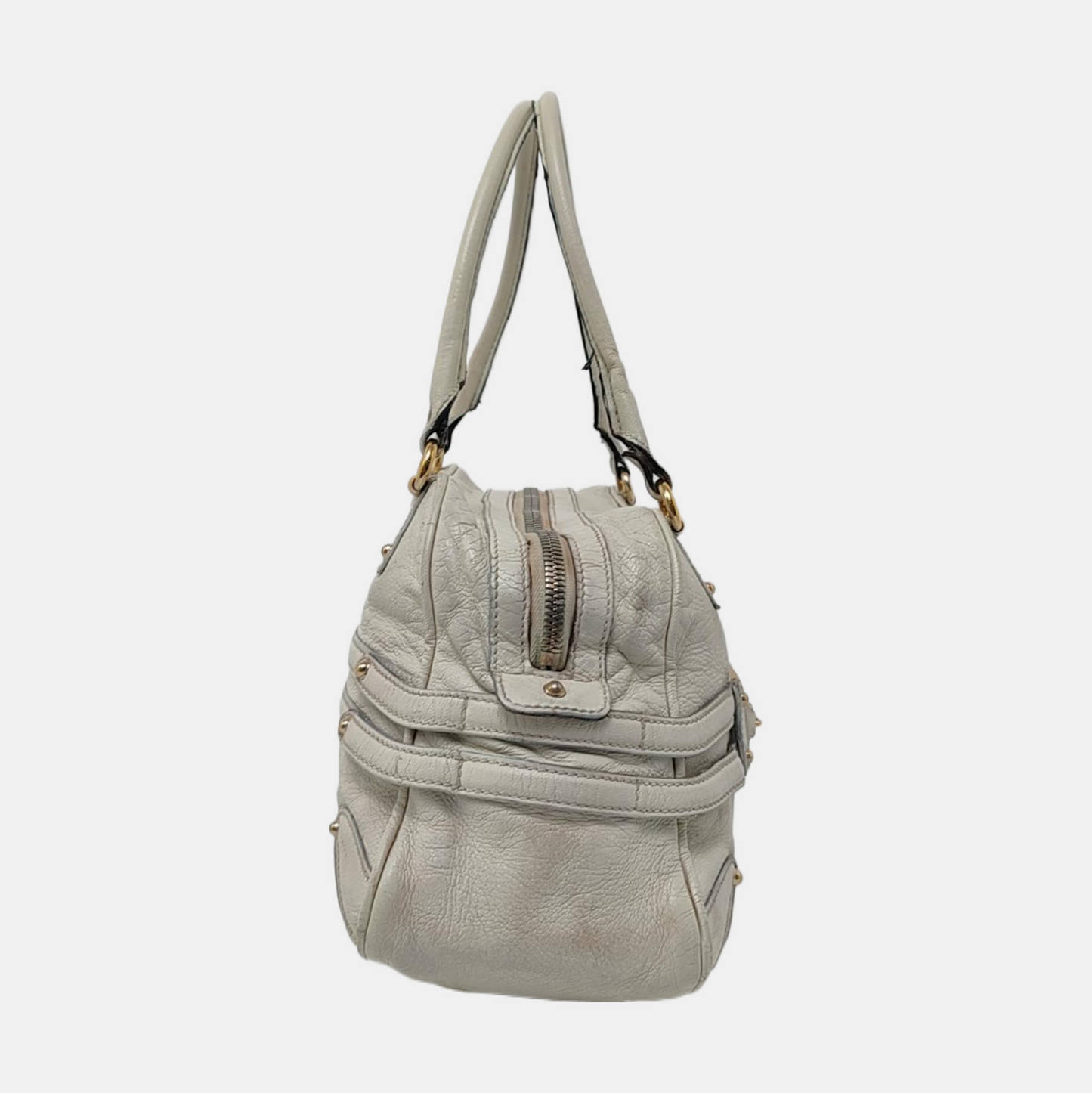 GUCCI Tote bag White leather bamboo harness buckle single shoulder bag handbag Golden hardware-(SKU)-957008402