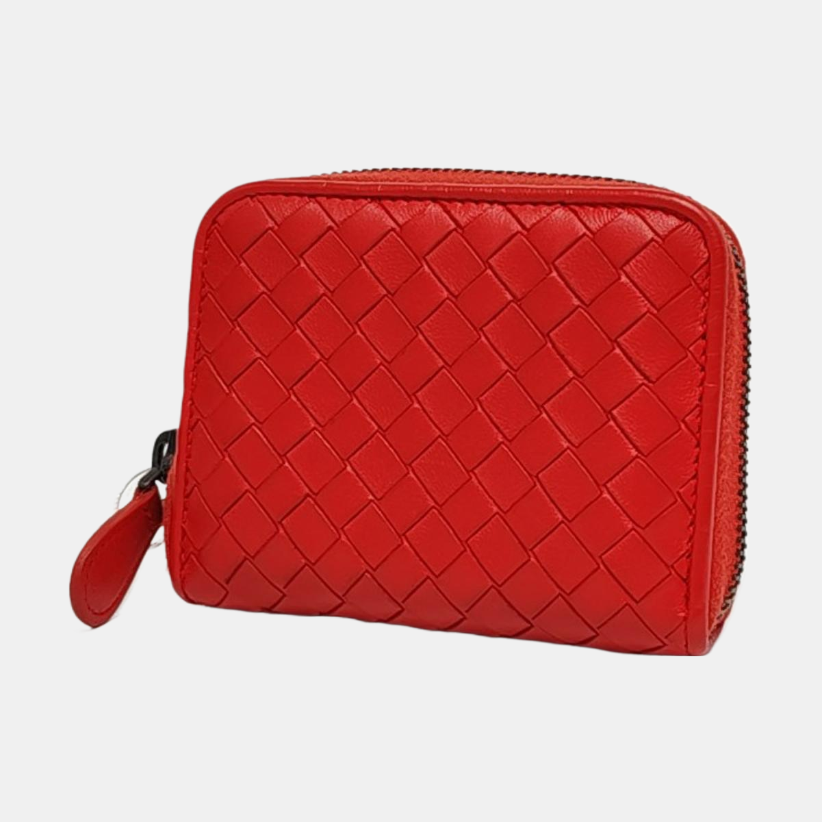 BOTTEGA VENETA Red Cowhide Woven Wallet Black hardware-(SKU)-957131888