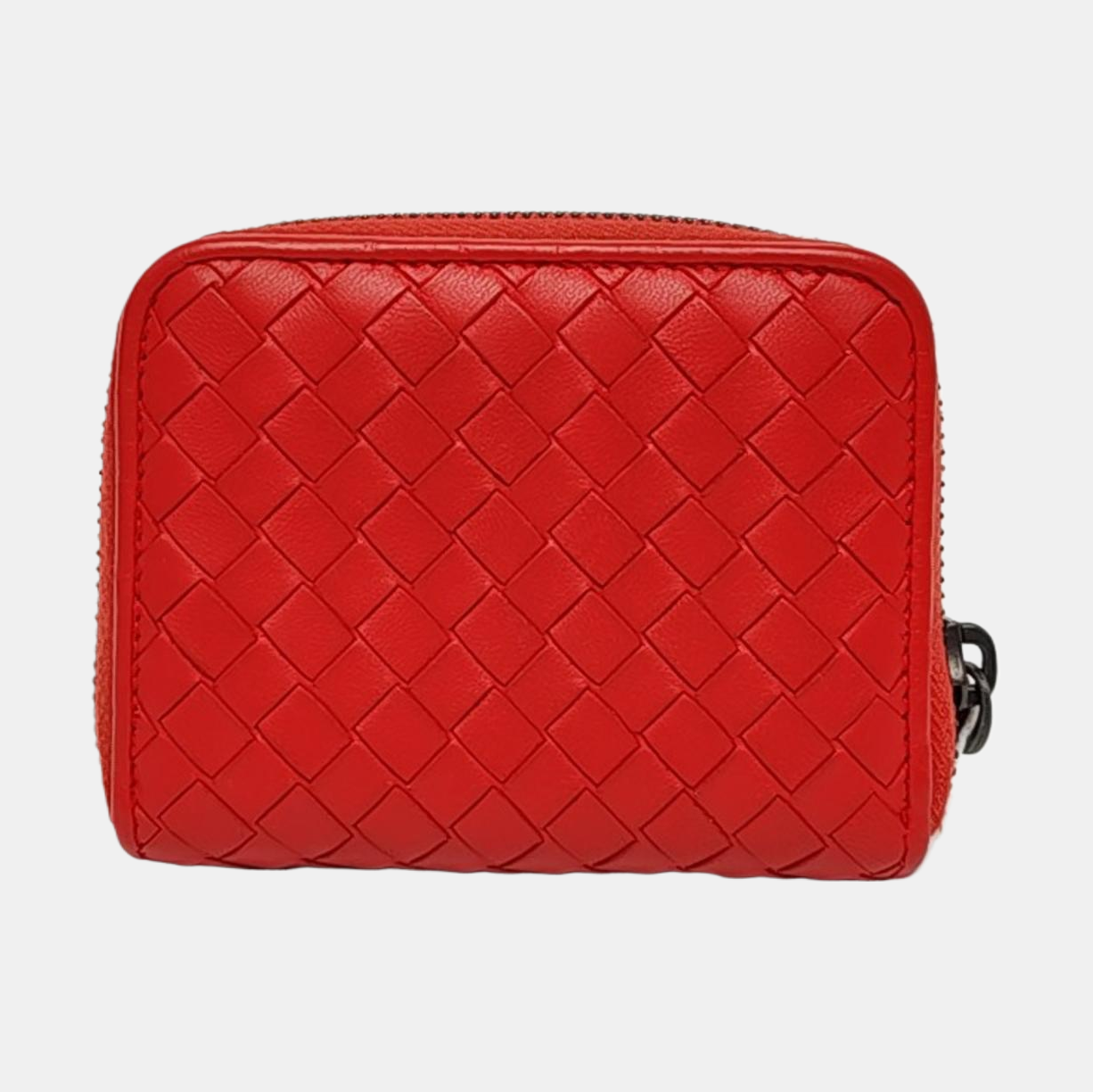 BOTTEGA VENETA Red Cowhide Woven Wallet Black hardware-(SKU)-957131888