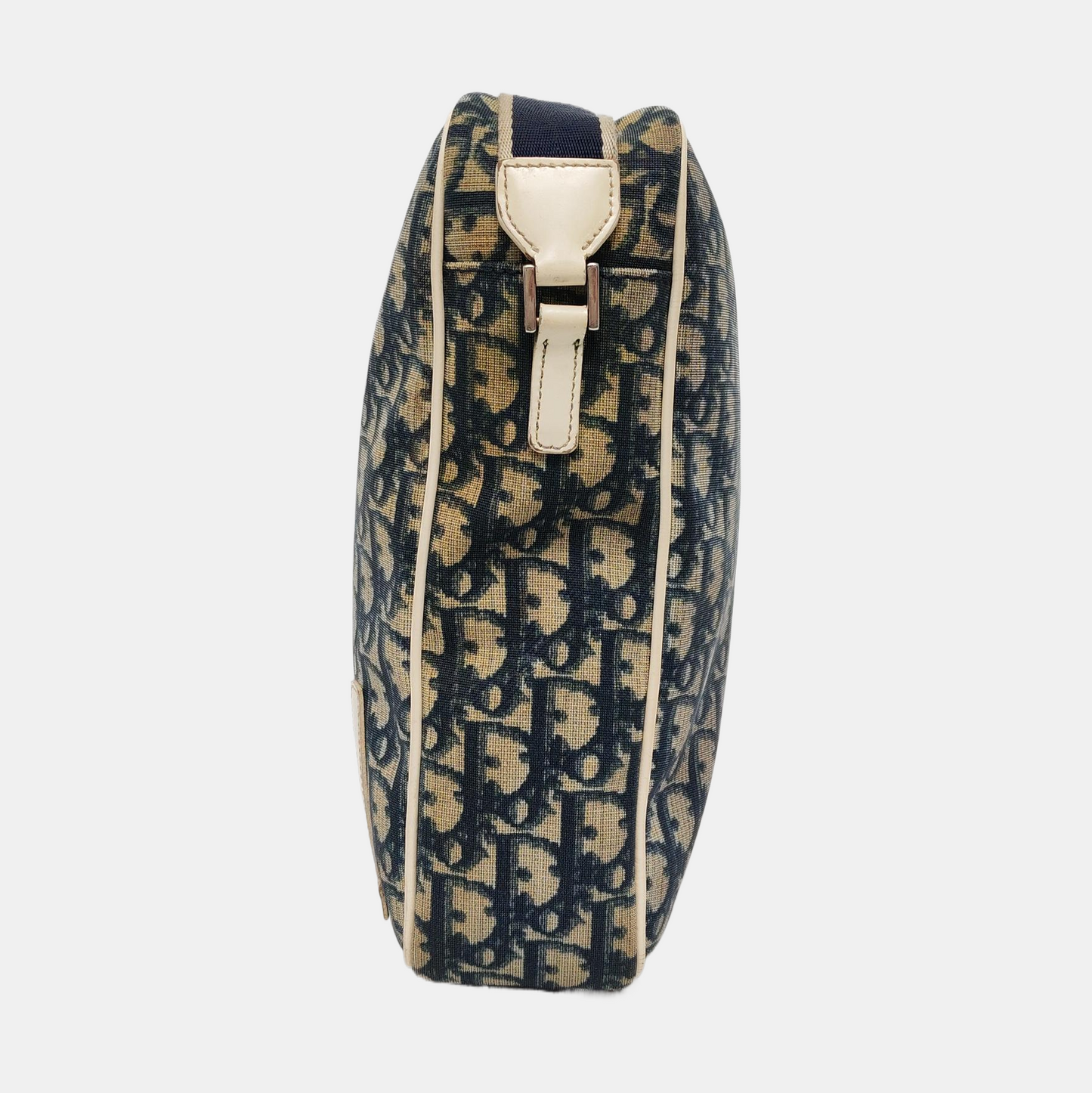 DIOR Dark Blue Coated Canvas Monogram Crossbody Shoulder Bag Silver Hardware-(SKU)-957328406