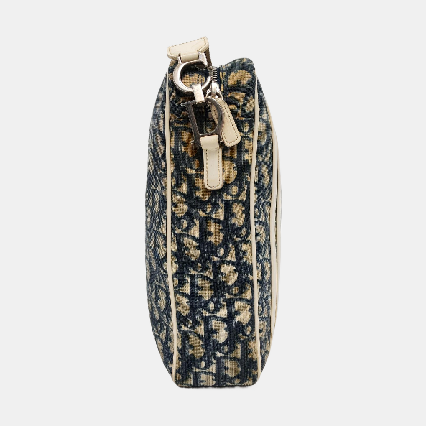 DIOR Dark Blue Coated Canvas Monogram Crossbody Shoulder Bag Silver Hardware-(SKU)-957328406