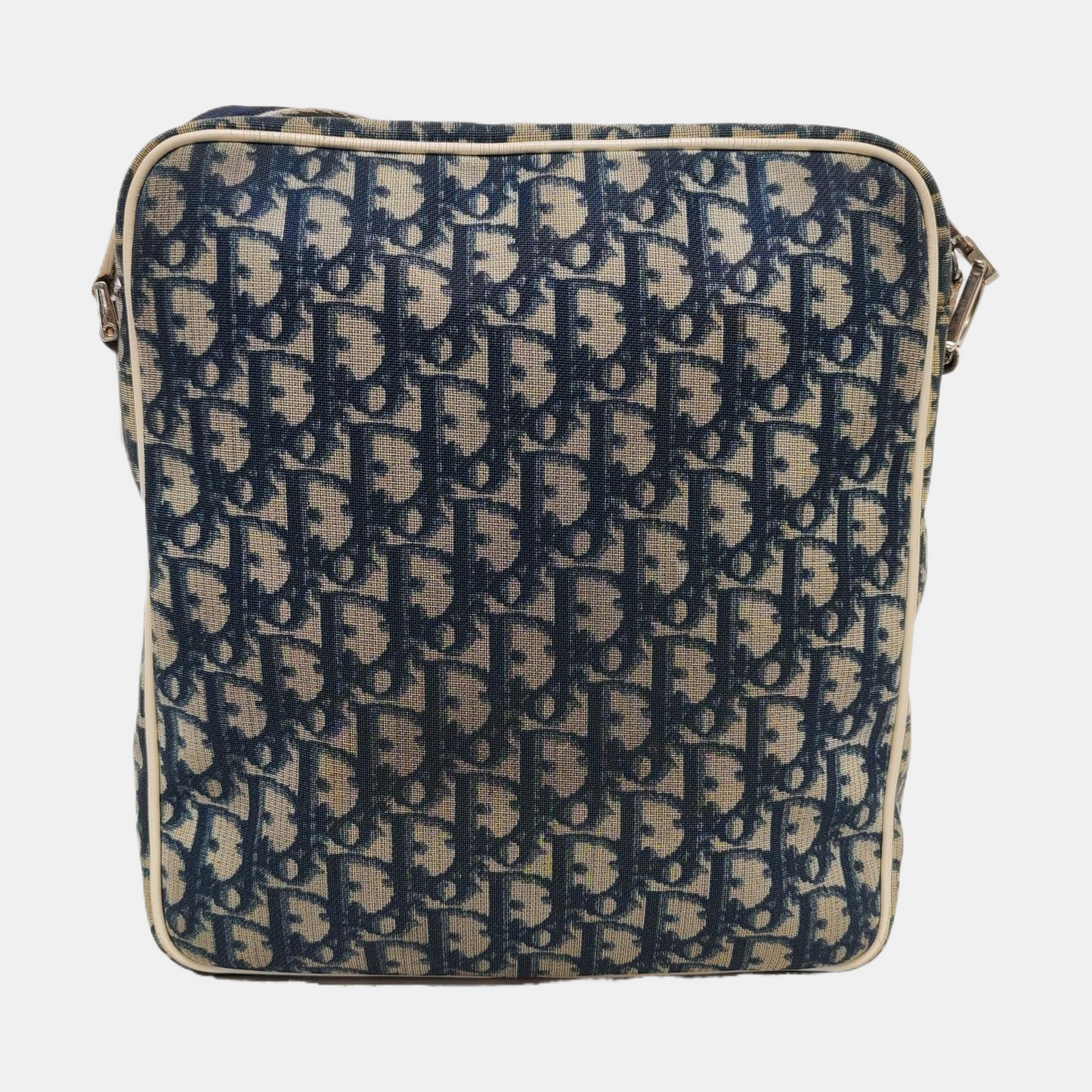 DIOR Dark Blue Coated Canvas Monogram Crossbody Shoulder Bag Silver Hardware-(SKU)-957328406