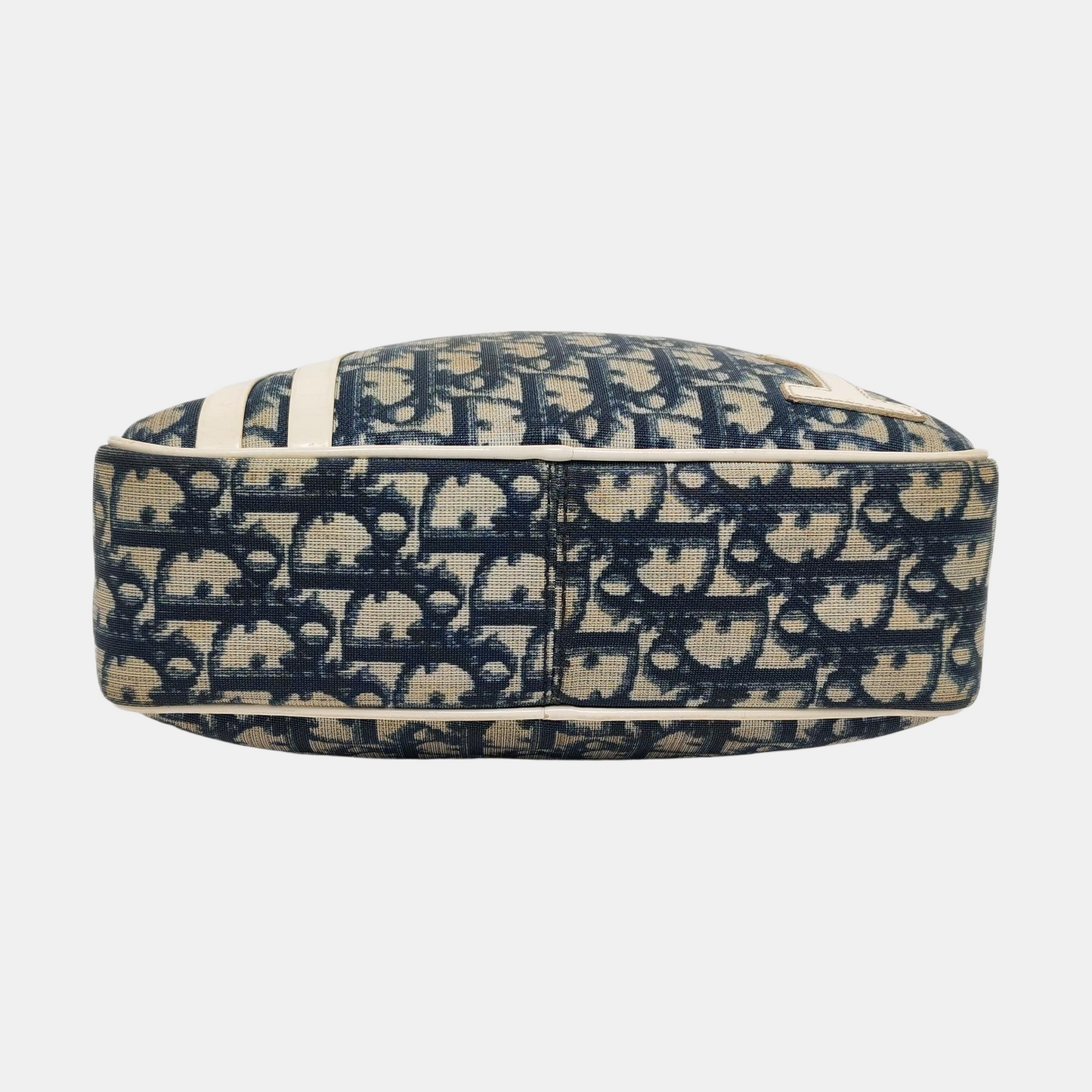 DIOR Dark Blue Coated Canvas Monogram Crossbody Shoulder Bag Silver Hardware-(SKU)-957328406