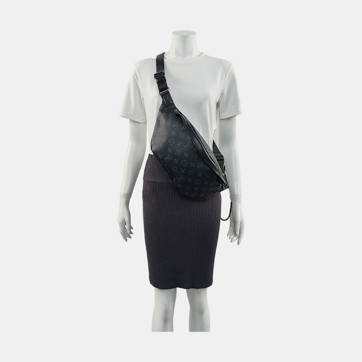 LOUIS VUITTON DISCOVERY Gray Coated Canvas Monogram Fanny Pack Crossbody Bag Chest Bag/Belt Bag Silver Hardware-(SKU)-956938229