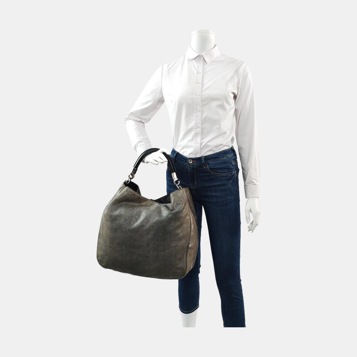 YSL ROADY Grey Cowhide Tote Bag Silver Hardware Removable shoulder strap-(SKU)-957328049