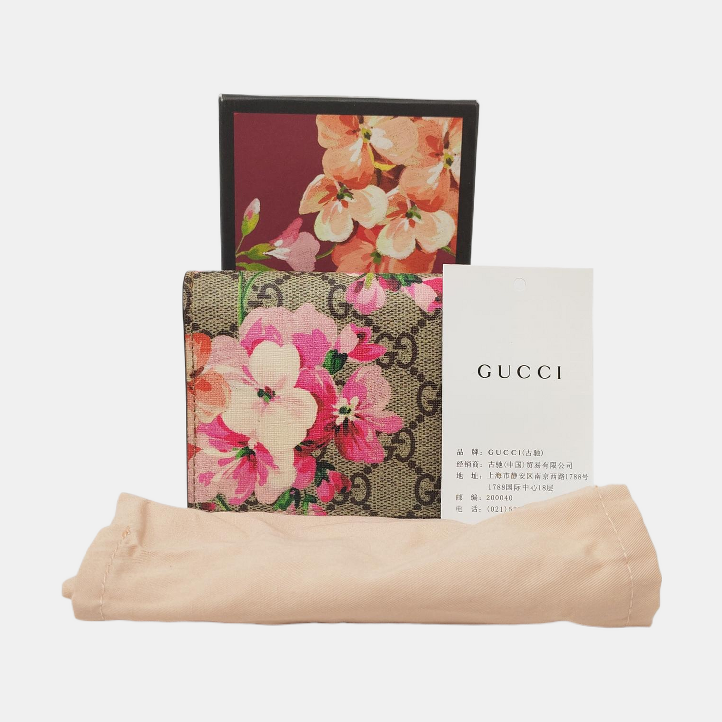 GUCCI GG Blooms Beige Coated Canvas Monogrammed Wallet Silver Hardware Complete Accessories-(SKU)-957577379