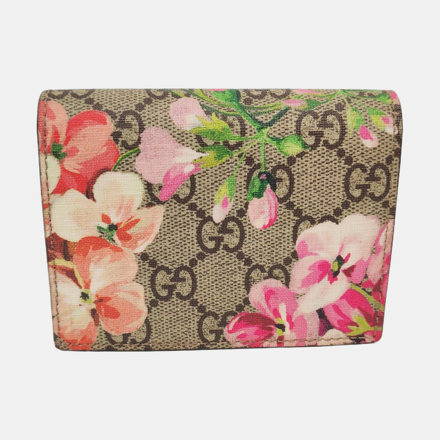 GUCCI GG Blooms Beige Coated Canvas Monogrammed Wallet Silver Hardware Complete Accessories-(SKU)-957577379