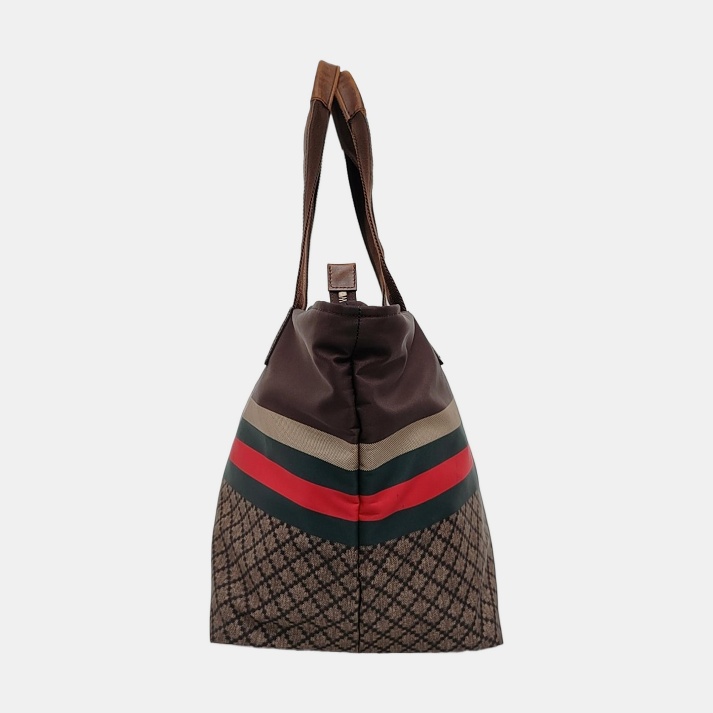 GUCCI Brown nylon monogram striped strap handbag crossbody shoulder tote Golden hardware-(SKU)-957584034